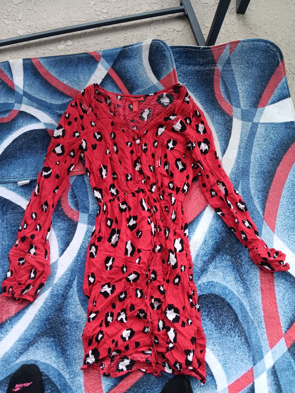 & Other Stories Red Leopard-Print Long Sleeve Dress